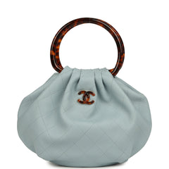 Chanel Small Pouch Light Blue Calfskin Tortoiseshell Hardware