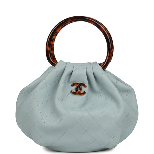 Chanel Small Pouch Light Blue Calfskin Tortoiseshell Hardware