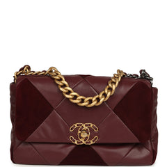Chanel Medium 19 Flap Bag Burgundy Suede, Shiny Lambskin and Caviar Mixed Metal Hardware