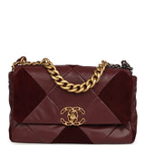 Chanel Medium 19 Flap Bag Burgundy Suede, Shiny Lambskin and Caviar Mixed Metal Hardware - Thumbnail View 1
