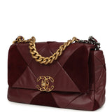 Chanel Medium 19 Flap Bag Burgundy Suede, Shiny Lambskin and Caviar Mixed Metal Hardware - Thumbnail View 5