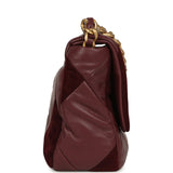 Chanel Medium 19 Flap Bag Burgundy Suede, Shiny Lambskin and Caviar Mixed Metal Hardware - Thumbnail View 3