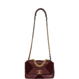 Chanel Medium 19 Flap Bag Burgundy Suede, Shiny Lambskin and Caviar Mixed Metal Hardware - Thumbnail View 7