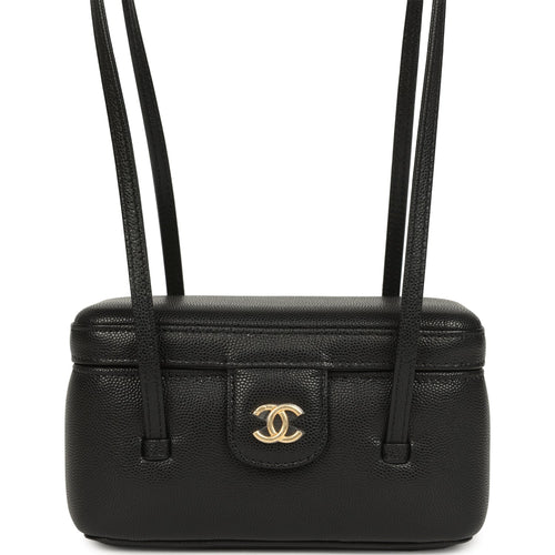 Chanel Preppy Coco Long Vanity with Straps Black Shiny Caviar Brushed Gold Hardware