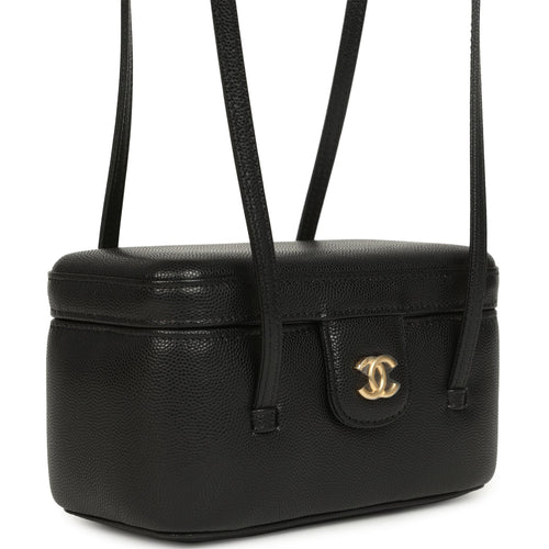 Chanel Preppy Coco Long Vanity with Straps Black Shiny Caviar Brushed Gold Hardware