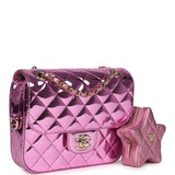 Pre-owned Chanel Mini Flap Bag and Star Coin Purse Pink Mirror Calfskin and Metallic Calfskin Light Gold Hardware - Thumbnail View 2