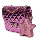 Pre-owned Chanel Mini Flap Bag and Star Coin Purse Pink Mirror Calfskin and Metallic Calfskin Light Gold Hardware - Thumbnail View 3