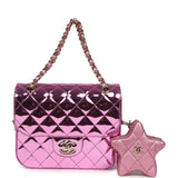Pre-owned Chanel Mini Flap Bag and Star Coin Purse Pink Mirror Calfskin and Metallic Calfskin Light Gold Hardware - Thumbnail View 7