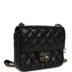 Pre-owned Chanel Heart Charms Mini Square Flap Bag Black Lambskin Enamel Light Gold Hardware