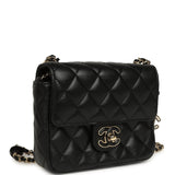Pre-owned Chanel Heart Charms Mini Square Flap Bag Black Lambskin Enamel Light Gold Hardware