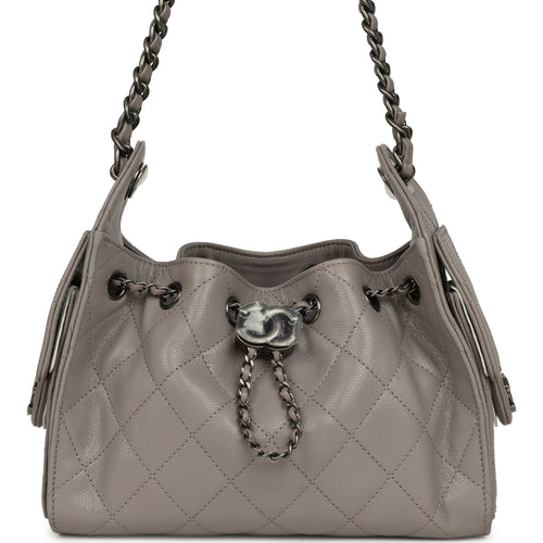 Chanel Mini 25 Hobo Bag Dark Grey Caviar Aged Ruthenium Hardware