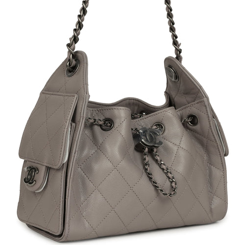Chanel Mini 25 Hobo Bag Dark Grey Caviar Aged Ruthenium Hardware