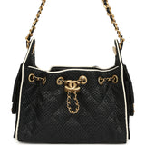 Chanel Mini 25 Hobo Bag Black Raffia and White Calfskin Antique Gold Hardware - Thumbnail View 1