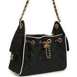 Chanel Mini 25 Hobo Bag Black Raffia and White Calfskin Antique Gold Hardware - Thumbnail View 2