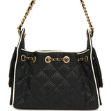 Chanel Mini 25 Hobo Bag Black Raffia and White Calfskin Antique Gold Hardware - Thumbnail View 5