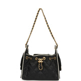 Chanel Mini 25 Hobo Bag Black Raffia and White Calfskin Antique Gold Hardware - Thumbnail View 6