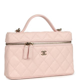 Chanel Top Handle Long Vanity Case with Chain Light Pink Shiny Caviar Light Gold Hardware - Thumbnail View 2