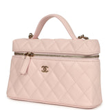 Chanel Top Handle Long Vanity Case with Chain Light Pink Shiny Caviar Light Gold Hardware - Thumbnail View 5