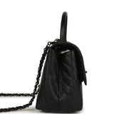 Chanel Medium Chevron Coco Top Handle So Black Shiny Caviar Black Hardware