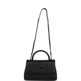 Chanel Medium Chevron Coco Top Handle So Black Shiny Caviar Black Hardware