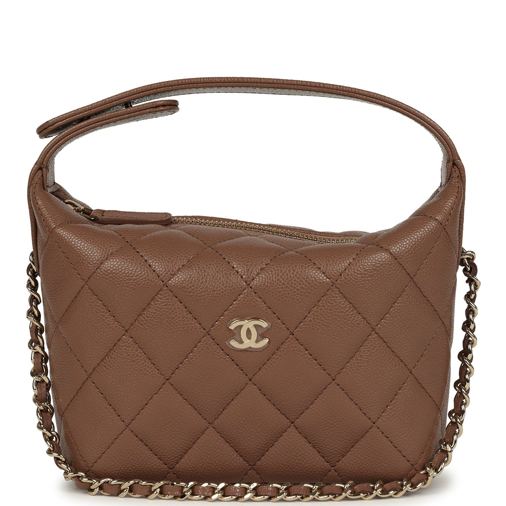 Chanel Mini Hobo Pouch with Chain Brown Shiny Caviar Light Gold Hardwa