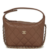 Chanel Mini Hobo Pouch with Chain Brown Shiny Caviar Light Gold Hardware - Thumbnail View 1