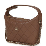 Chanel Mini Hobo Pouch with Chain Brown Shiny Caviar Light Gold Hardware - Thumbnail View 5