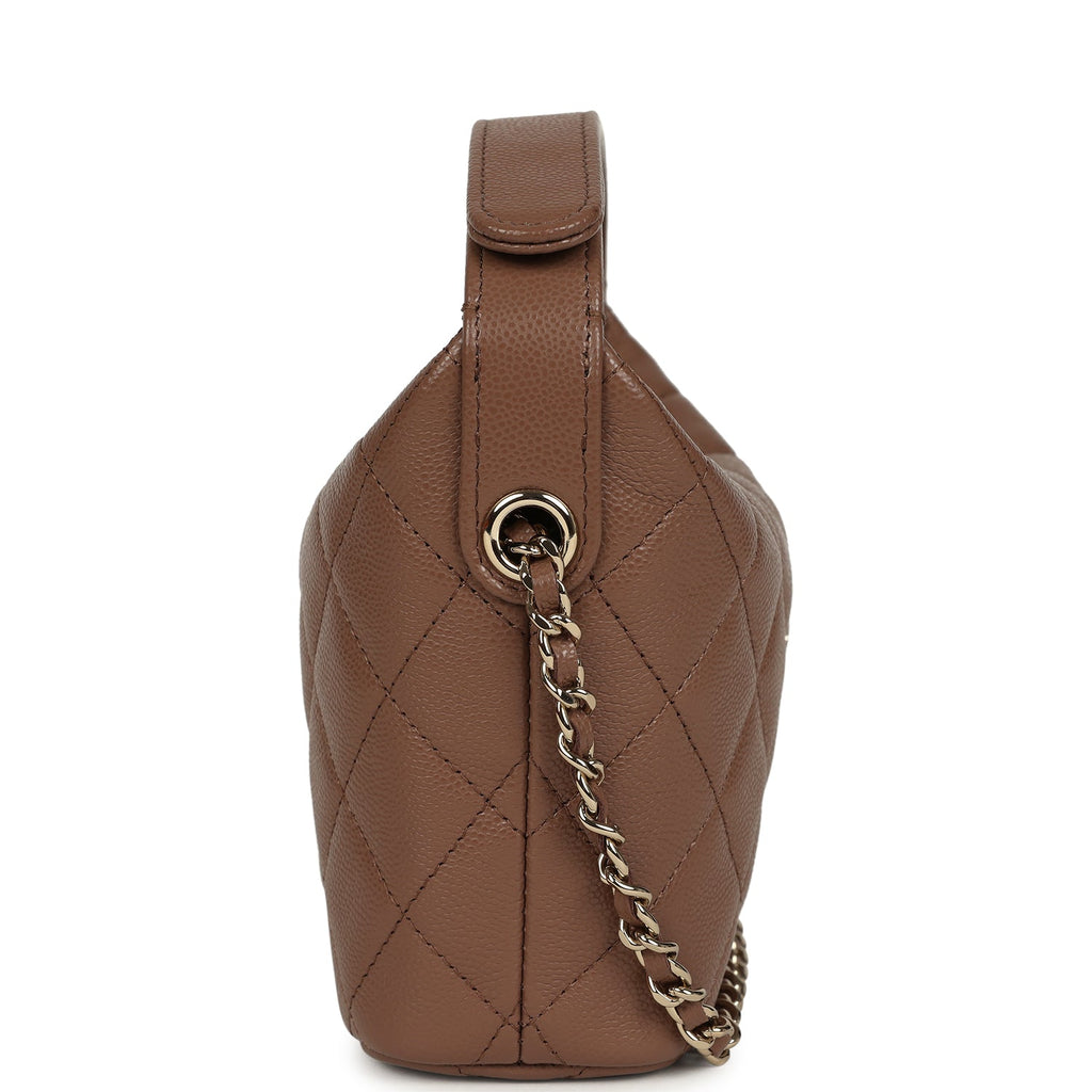 Chanel Mini Hobo Pouch with Chain Brown Shiny Caviar Light Gold Hardwa