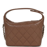 Chanel Mini Hobo Pouch with Chain Brown Shiny Caviar Light Gold Hardware - Thumbnail View 4