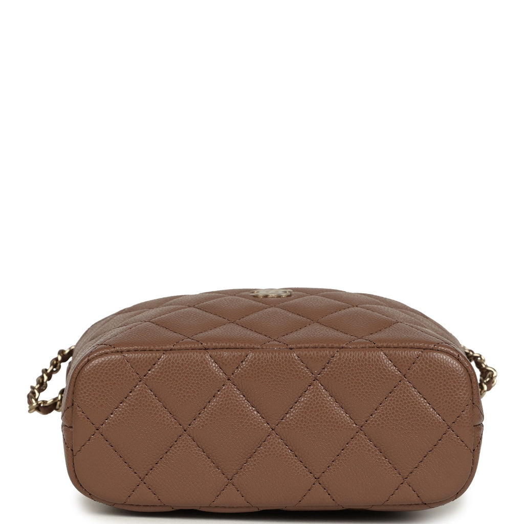 Chanel Mini Hobo Pouch with Chain Brown Shiny Caviar Light Gold Hardwa