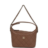 Chanel Mini Hobo Pouch with Chain Brown Shiny Caviar Light Gold Hardware - Thumbnail View 7