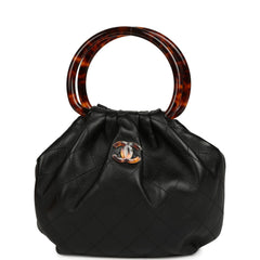 Chanel Small Pouch Black Shiny Lambskin Tortoiseshell Hardware