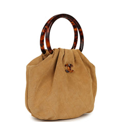 Chanel Small Pouch Beige Suede Tortoiseshell Hardware