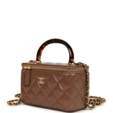 Chanel Small Tortoiseshell Top Handle Vanity Case Brown Shiny Lambskin Light Gold Hardware - Thumbnail View 5