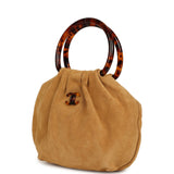 Chanel Small Pouch Beige Suede Tortoiseshell Hardware - Thumbnail View 5