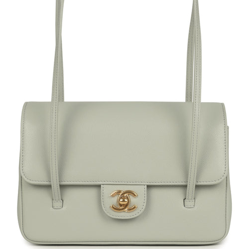 Chanel Small Preppy Coco Flap Bag Light Shiny Green Caviar Brushed Gold Hardware