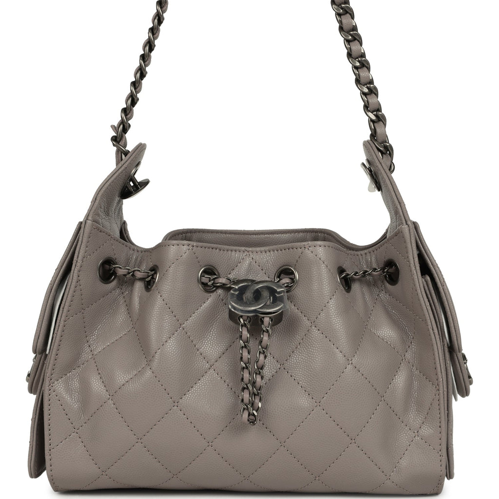 Chanel Mini 25 Hobo Bag Black Grained Calfskin Aged Ruthenium