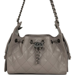 Chanel Mini 25 Hobo Bag Dark Grey Caviar Aged Ruthenium Hardware