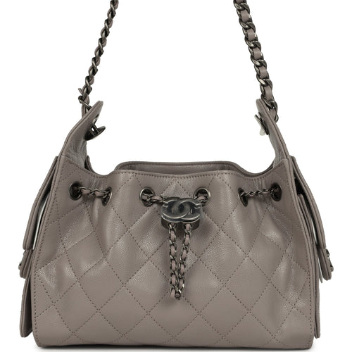 Chanel Mini 25 Hobo Bag Dark Grey Caviar Aged Ruthenium Hardware