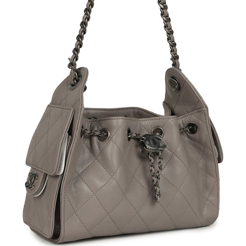 Chanel Mini 25 Hobo Bag Dark Grey Caviar Aged Ruthenium Hardware