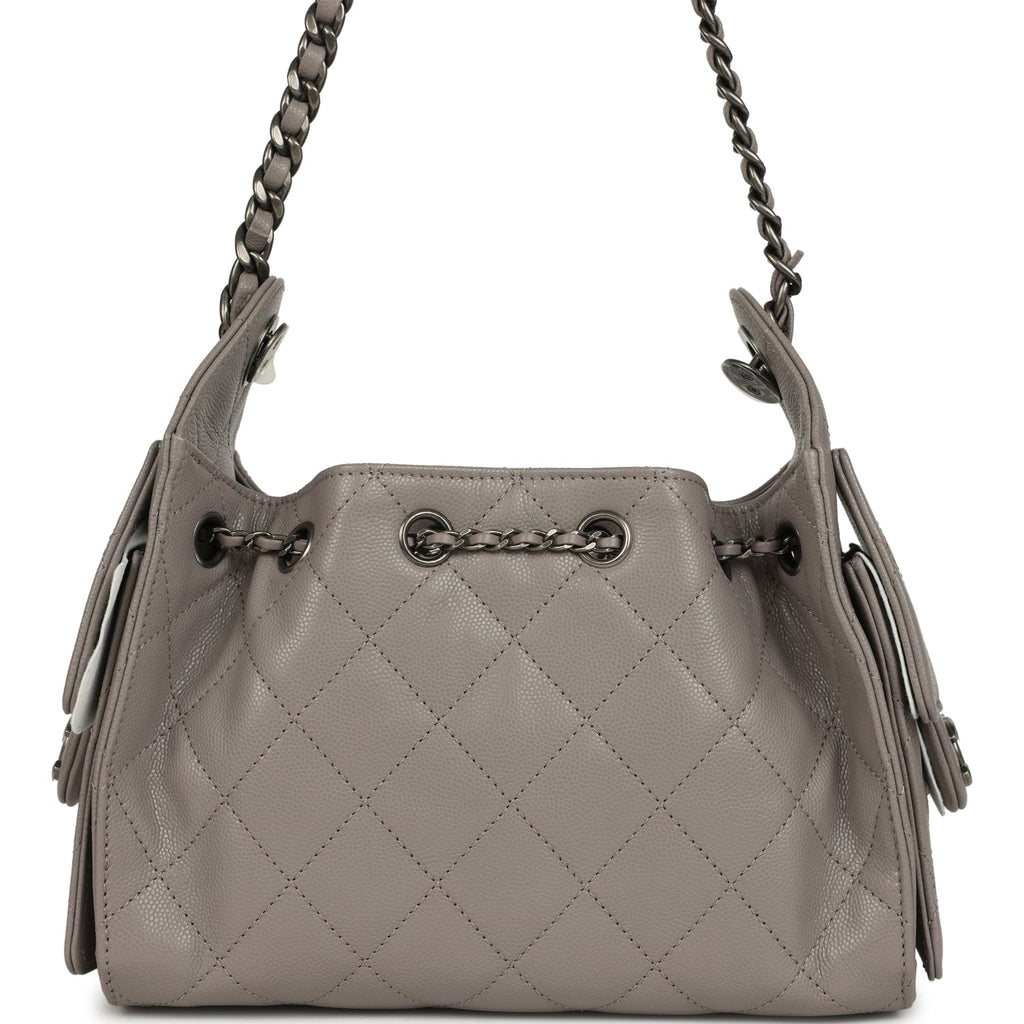 Chanel Mini 25 Hobo Bag Black Grained Calfskin Aged Ruthenium