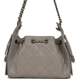 Chanel Mini 25 Hobo Bag Dark Grey Caviar Aged Ruthenium Hardware - Thumbnail View 4