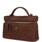Chanel Top Handle Long Vanity Case with Chain Brown Braided Raffia Light Gold Hardware - Thumbnail View 5