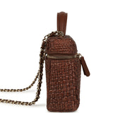 Chanel Top Handle Long Vanity Case with Chain Brown Braided Raffia Light Gold Hardware - Thumbnail View 3