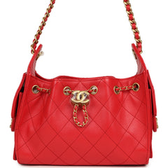 Chanel Mini 25 Hobo Bag Dark Red Caviar Antique Gold Hardware