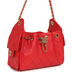 Chanel Mini 25 Hobo Bag Dark Red Caviar Antique Gold Hardware