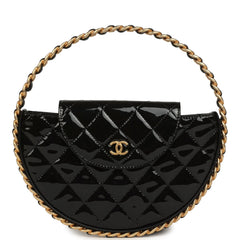 Pre-owned Chanel Hoop Bag Black Patent Leather Gold Hardware