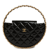 Pre-owned Chanel Hoop Bag Black Patent Leather Gold Hardware