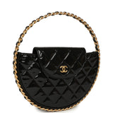 Pre-owned Chanel Hoop Bag Black Patent Leather Gold Hardware