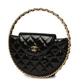 Pre-owned Chanel Hoop Bag Black Patent Leather Gold Hardware